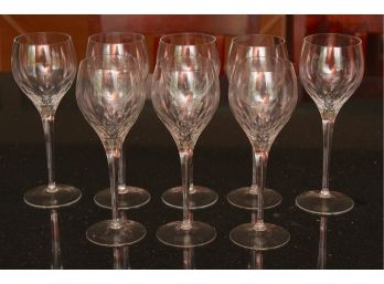 Eight Romanian Crystal Red Wine Glasses