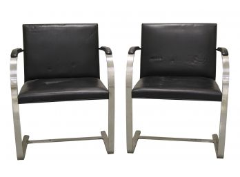 Knoll Mies Van Der Rohe Mid Century Chrome & Leather Brno Arm Chairs