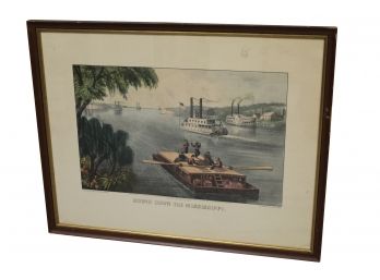 'Bound Down The Mississippi' Currier & Ives Print 26.5' X 21'