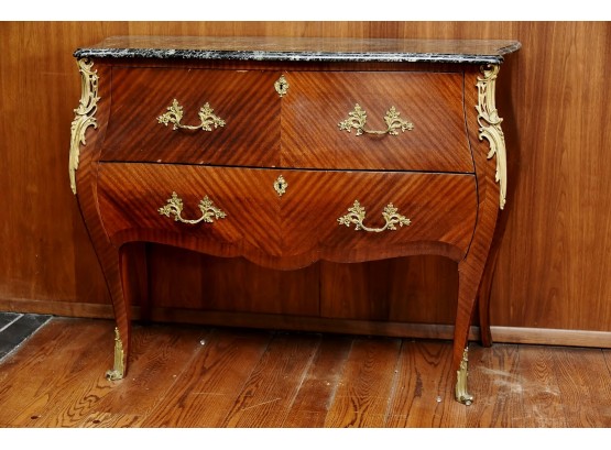 Italian Renessance Revival Marquetry Inlaid Marble Top Bombay Chest 48'L X 20'W X 37'H