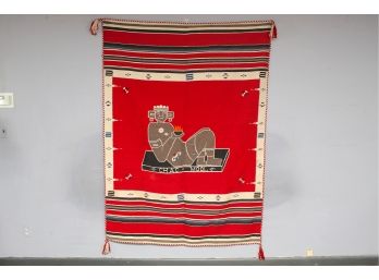 Vintage 1960's Hand Made Chac Mool Wool Rug/Blanket 75' X 54'