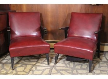 Pair Vintage Of Red Leather Side Chairs 28'L X 23'W X 31'H