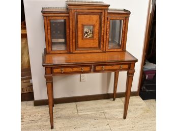Antique French Mahogany Parquet Desk With Porcelain Inlay 36'L X 20'W X 50'H