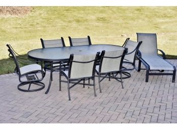 Outdoor Oval Glass Top Table And Chairs With Lounger
