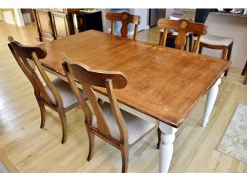 Country Pine Table With 4 Ethan Allen Chairs And Leaf