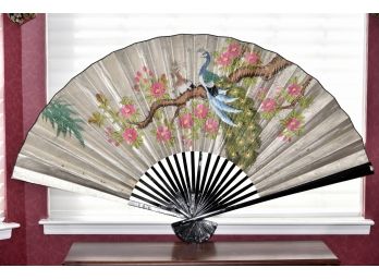 Peacock Decorated Giant Asian Rice Paper Fan 69 X 40