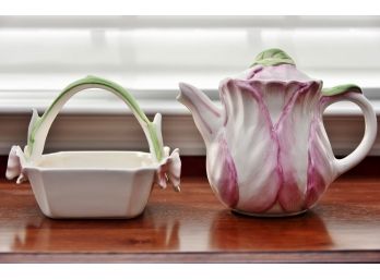 Painted Porcelain Tea Pot With Basket
