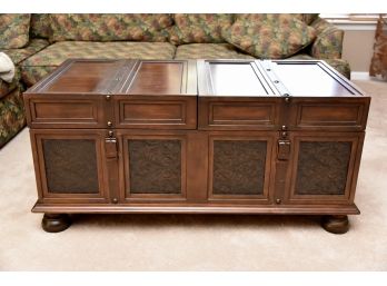 Mahogany Sliding Top Coffee Table Storage With Leather Strap Accent 47 X 24 X 22