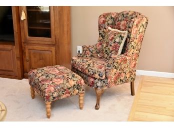 Custom Upholstered Side Chair With Ottoman Featuring Queen Ann Legs