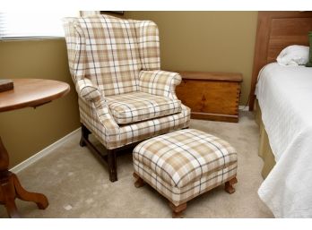 Plaid Fabric Side Chair With Matching Ottoman