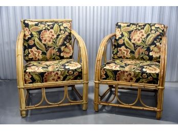 Vintage Bamboo Pair Of Side Chairs With Custom Cushions  24 X 27 X 31
