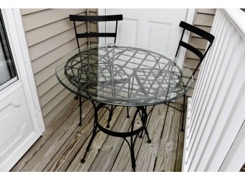 Heavy Wrought Iron Bistro Set With Beveled Glass Top
