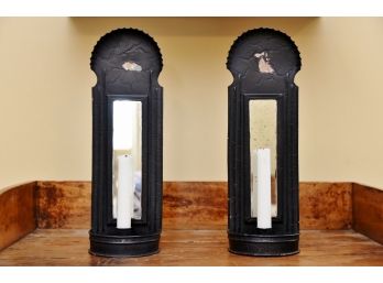 Pair Of Hand Made Wrought Iron Antique Candle Wall Sconces