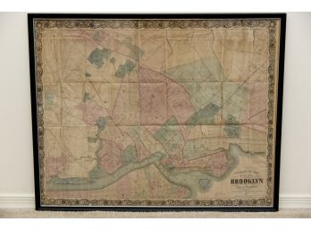 1868 Map Of New York Watson's New Map Of The City Of Brooklyn And Environs. Watson, Gaylord Framed 31.5 X 25.5