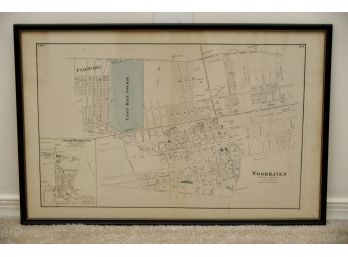 Antique Woodhaven Map Framed In A 2 Sided Glass Frame 24.5 X 16.5
