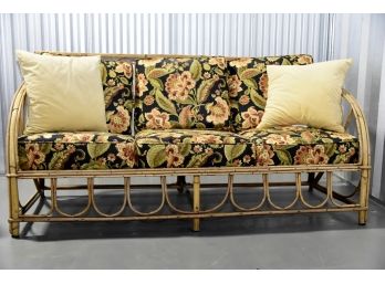 Vintage Bamboo Sofa With Custom Cushions