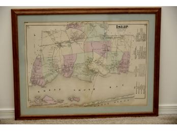 Antique 1873 Map Of Islip New York Framed 26 X 20