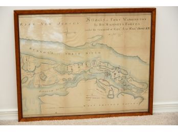 Attacks On Fort Washington By His Majesty's Forces 1776 Antique Map Framed 23 X 19