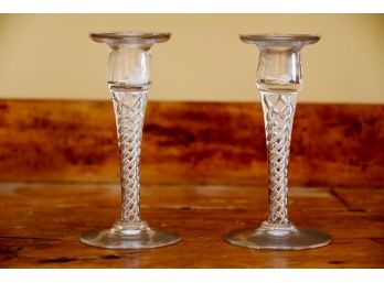 Pair Of Braided Crystal Candlesticks