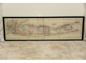 Antique Frederick Beers Map Of Long Island From Atlas Of Long Island, New York, 1873 Framed 54 X 16.5