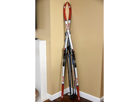 Vintage 'Trak' Cross Country Skis And Poles