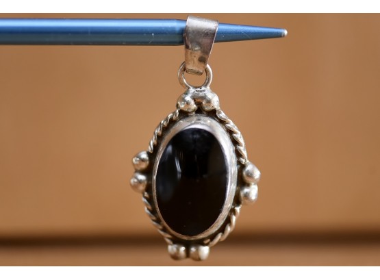 Black Onyx And Sterling Hanging Pendant