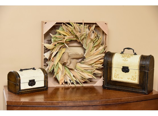 Country Decor Including Wreath And 2 Boxes