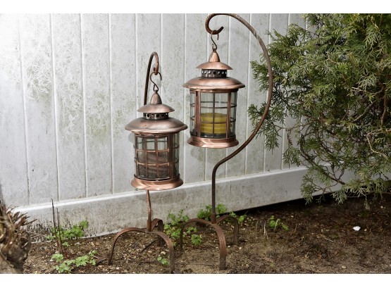 Outdoor Garden Copper Lanterns On Hooks