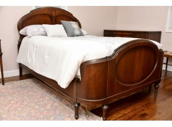 Art Deco Walnut Full Bed With Mattress And Bedding
