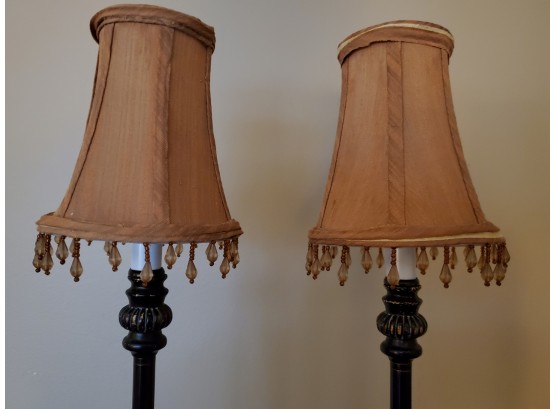 Pair Of 26' Tall Stick Lamps With Shades