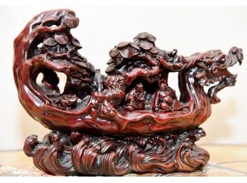 8 Immortals On A Dragon Boat Rosewood Resin Sculpture