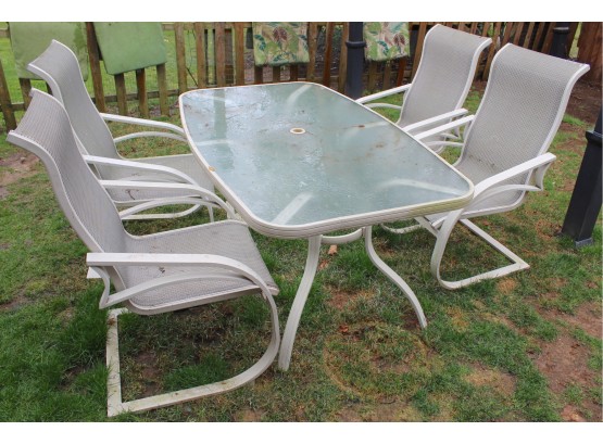 Backyard Patio Table, Chairs & Umbrella Stand
