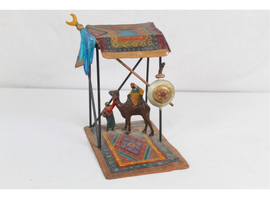 Vintage Arabic Cold Painted Metal Rug & Camel Scene Figurine