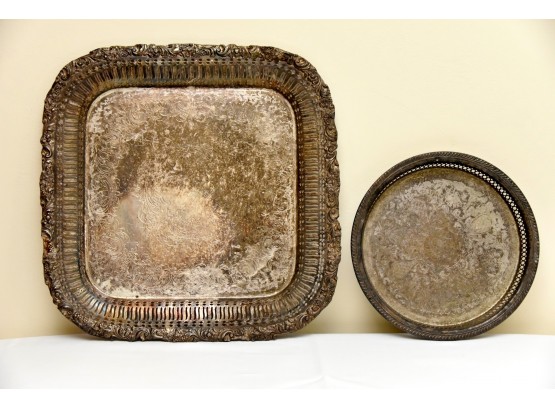 Silver Plate Platter And Tray With Fantastic Patina