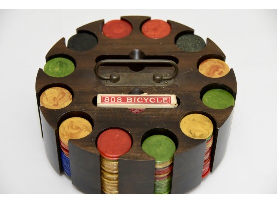 Vintage Bakelite Poker Chips With Carrier Holder