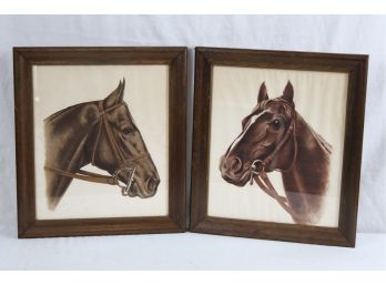 1930's  Horse Racing Print Of ALSAB & EQUIPOISE By Wallace Pencil Signed With Earnings 14.5' X 16.5'
