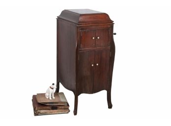 Victrola Record Player With Records & Nipper Dog Figurine