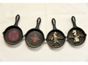 Four Decorated Mini Cast Iron Pans