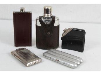 Vintage Flasks, Evans Lighter & Cigar Case
