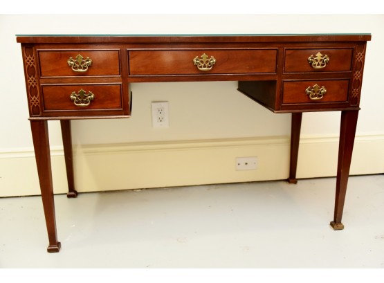 Baker Furniture Mahogany Banded Inlaid Desk With Glass Top  45.5 X 21.5 X 30