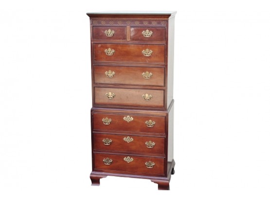 BAKER FURNITURE CHIPPENDALE STYLE MAHOGANY CHEST ON CHEST DRESSER  25.5 X 16.5 X 54.5