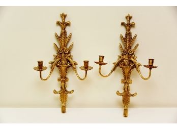 Lovely Pair Of Gold Leaf Candle Holder Wall Sconces