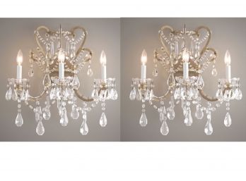 Manor Court Crystal 3-Arm Sconces - Aged Gold By Restoration Hardware
