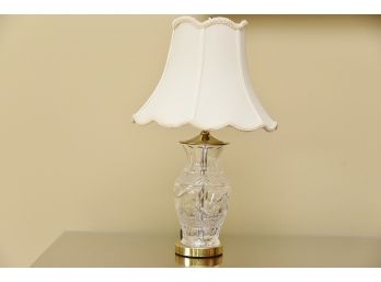 Cut Crystal Table Lamp With Brass Accents And Beautiful Silk Shade