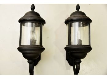 Pair Of Outdoor Black Metal Wall Sconce Lights