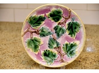 1879  Griffin, Smith & Hill Etruscan Majolica Maple Leaf Plate On Purple Ground