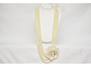 Cream Jeweled Rose Multi Strand Necklace-Jewelry Lot 10