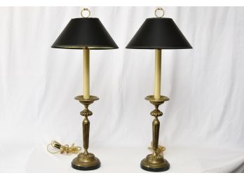 Pair Of Brass Lamps Featuring Marble Bases