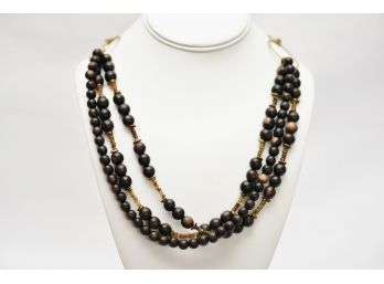 Multi Strand Ebony Wooden Bead Necklace-Jewelry Lot 5