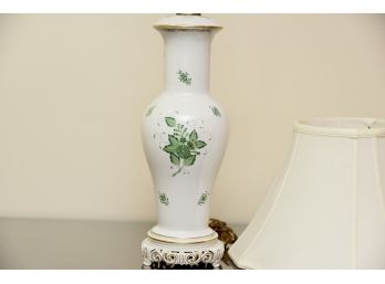 Herend Chinese Bouquet Apponyi Green 30' Tall Lamp With Silk Shade